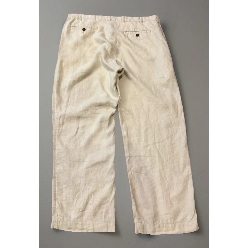 Jos. A. Bank Mens 38x27 100% Linen Pants Beige Tan Lightweight Tropics Pockets